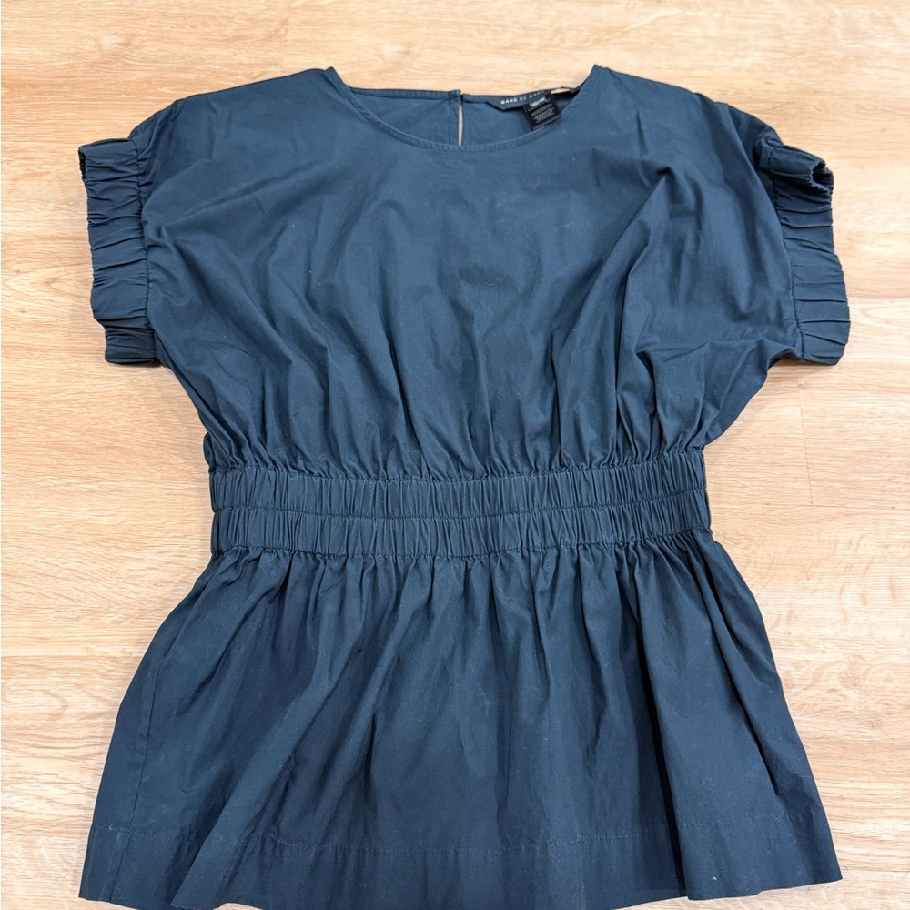 Marc By Marc Jacobs  cotton Black Smocked-Waist Puff Sleeve Top